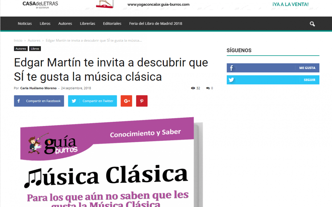 Casa de Letras introduce a sus lectores en la música clásica con el GuíaBurros de Edgar Martín